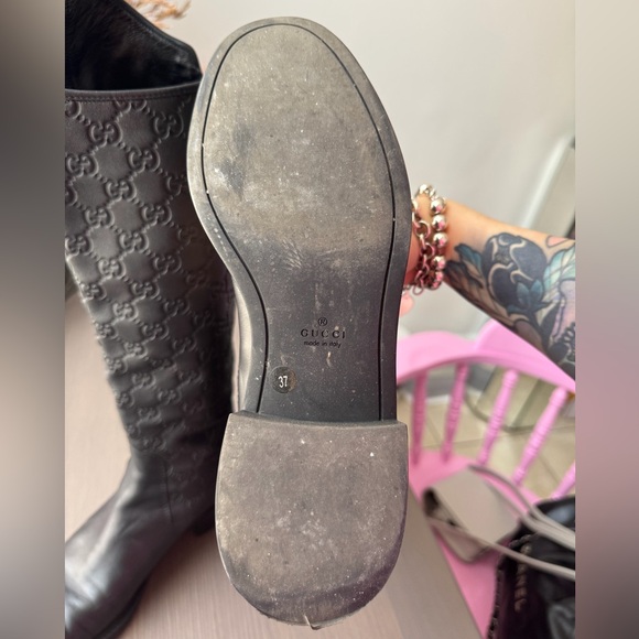 Gucci Black Leather monogram boots with Silver Hardware - Picture 10 of 11